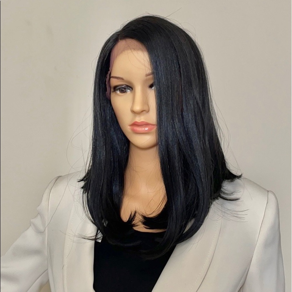 NWT 14”Brazilian Remy human blended black straight lace wig cleopatra beautiful
